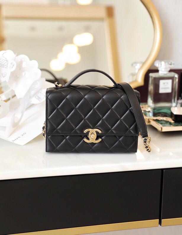 [TOP] CHANEL Box  Flap Bag with Metal Sides Mini - Black & GHW