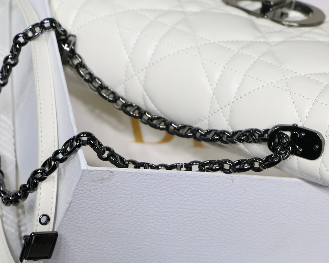 [TOP] Christian Dior CD Medium Caro Bag - White & BHW