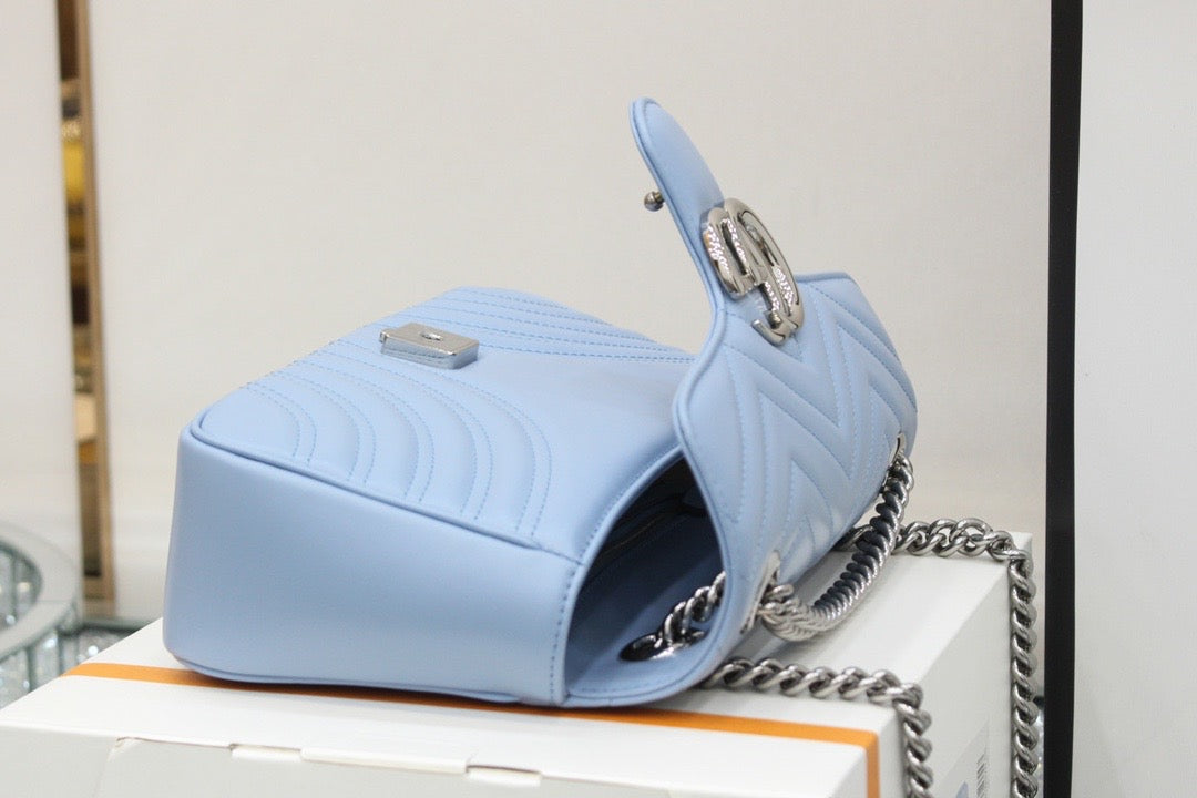 [TOP] GUCCI G*G Marmont Matelasse Bag Small 26cm - Light Blue w SHW