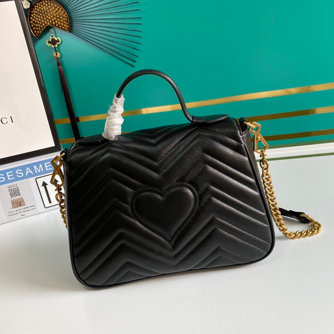 [TOP] GUCCI Marmont Top Handle Bag - Black w GHW