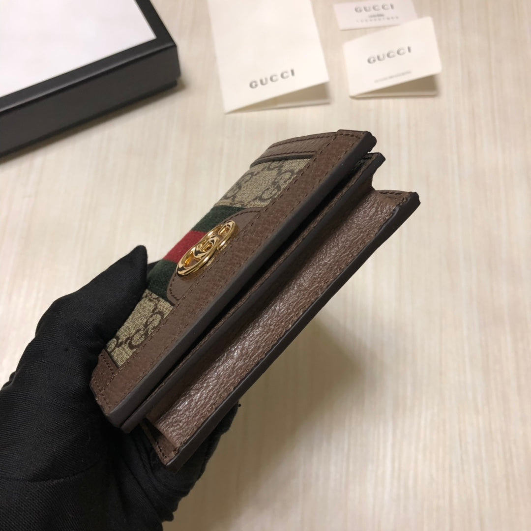 [TOP] GUCCI Ophidia Card Case Wallet - Brown