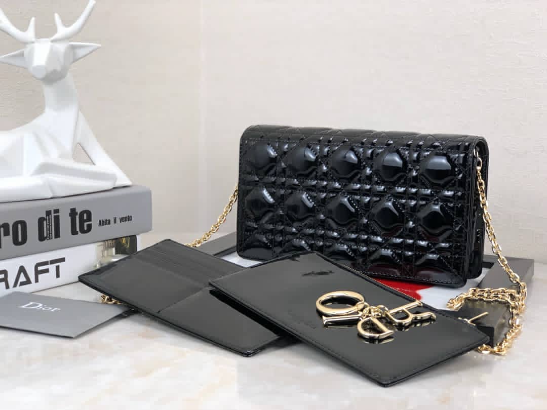 [TOP] Christian Dior Lady Patent Pouch - Black
