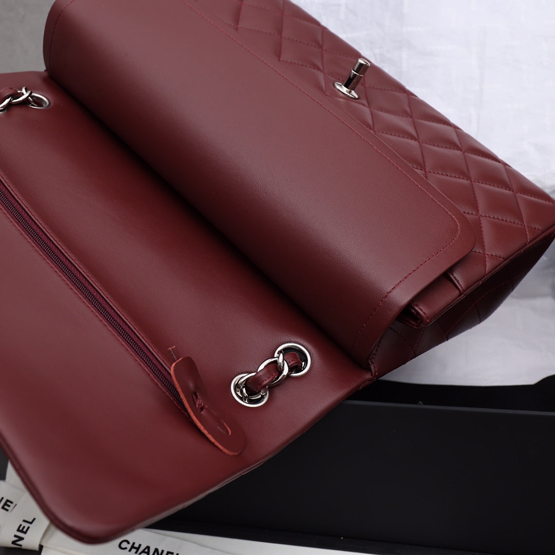 [TOP] CHANEL Classic Flap Bag Jumbo 30cm - Burgundy & SHW