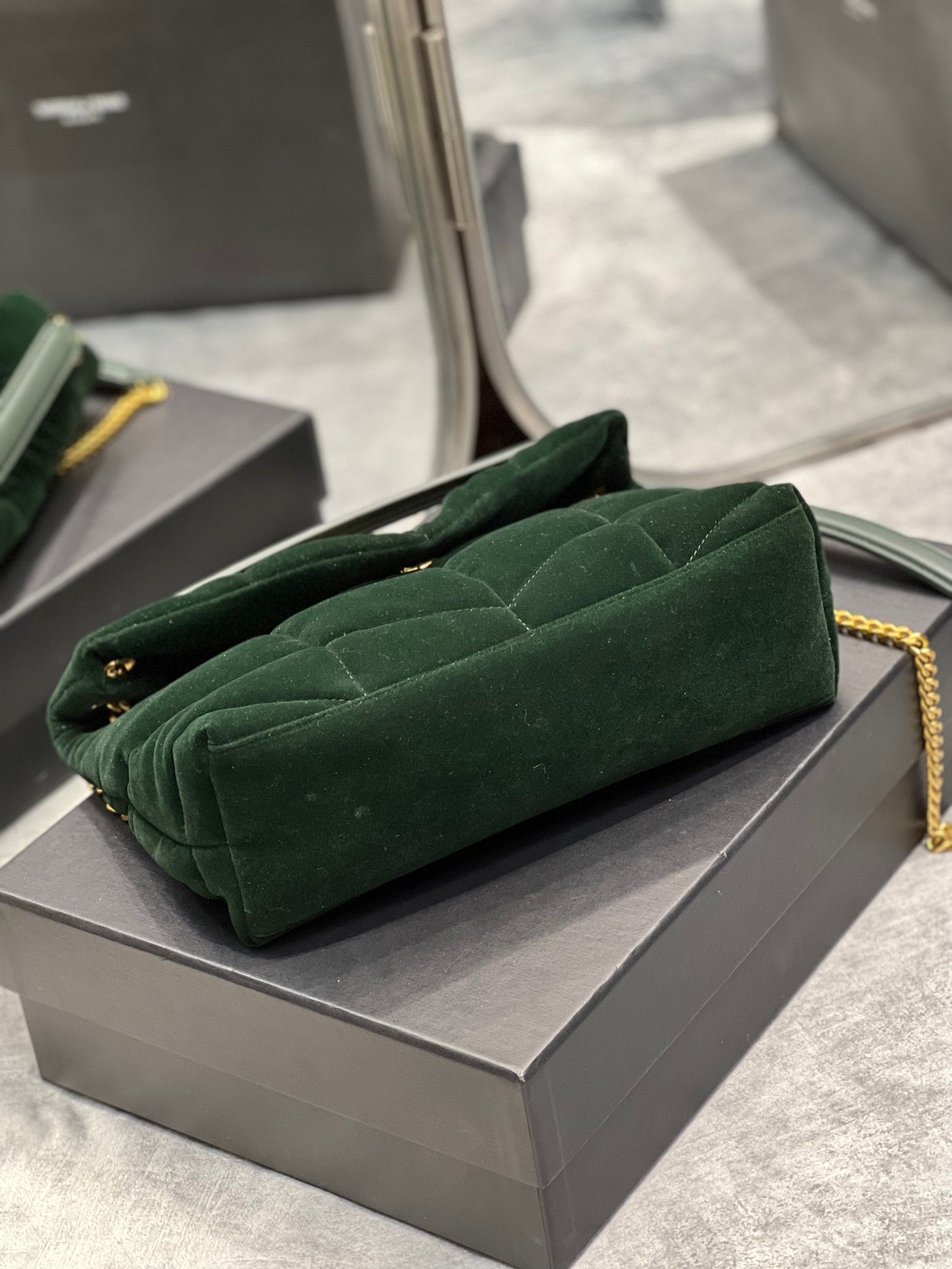 [TOP] Yves Saint Laurent YSL Loulou Puffer Suede Small Bag - Dark Green