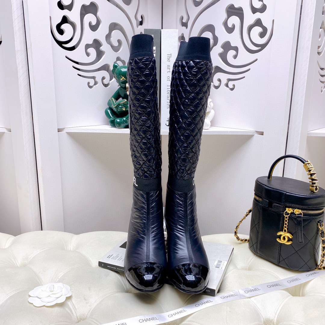 [TOP] CHANEL Lambskin Boots 5cm Heels - white/Black/Beige