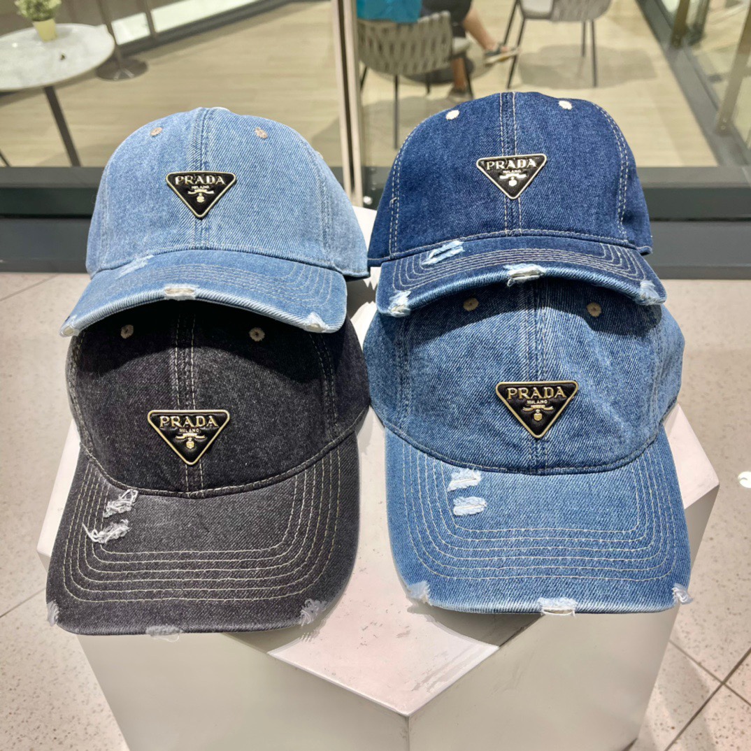 [TOP] PRADA Denim Ripped Baseball Cap - 4 Color