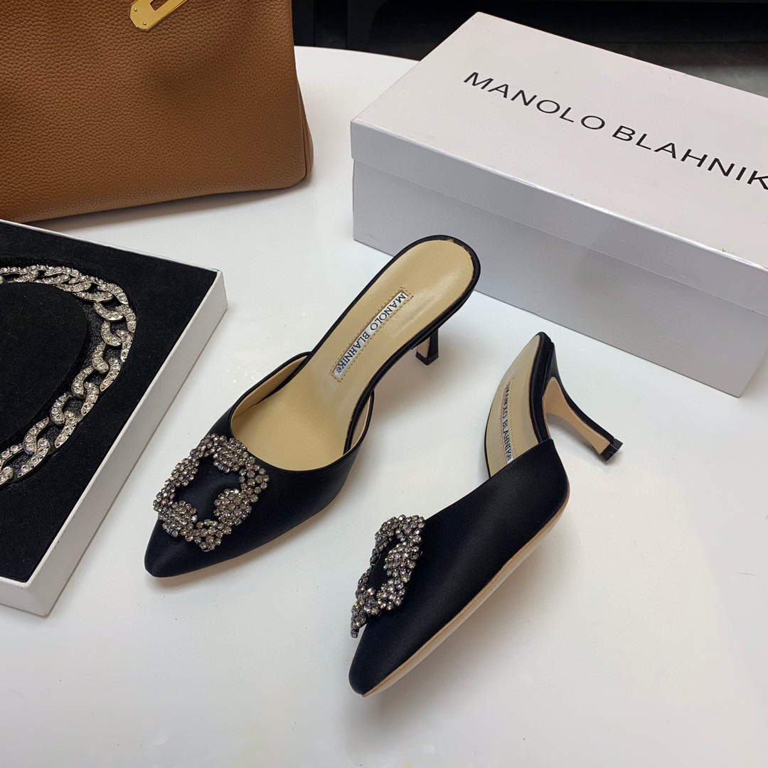 [TOP] Manolo Blahnik HANGISI Satin Crystal Sling back Mules - 5 Colours