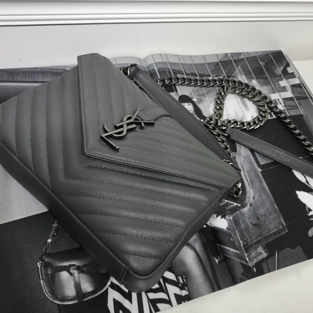 [TOP] Yves Saint Laurent YSL Small College Bag - Grey SHW