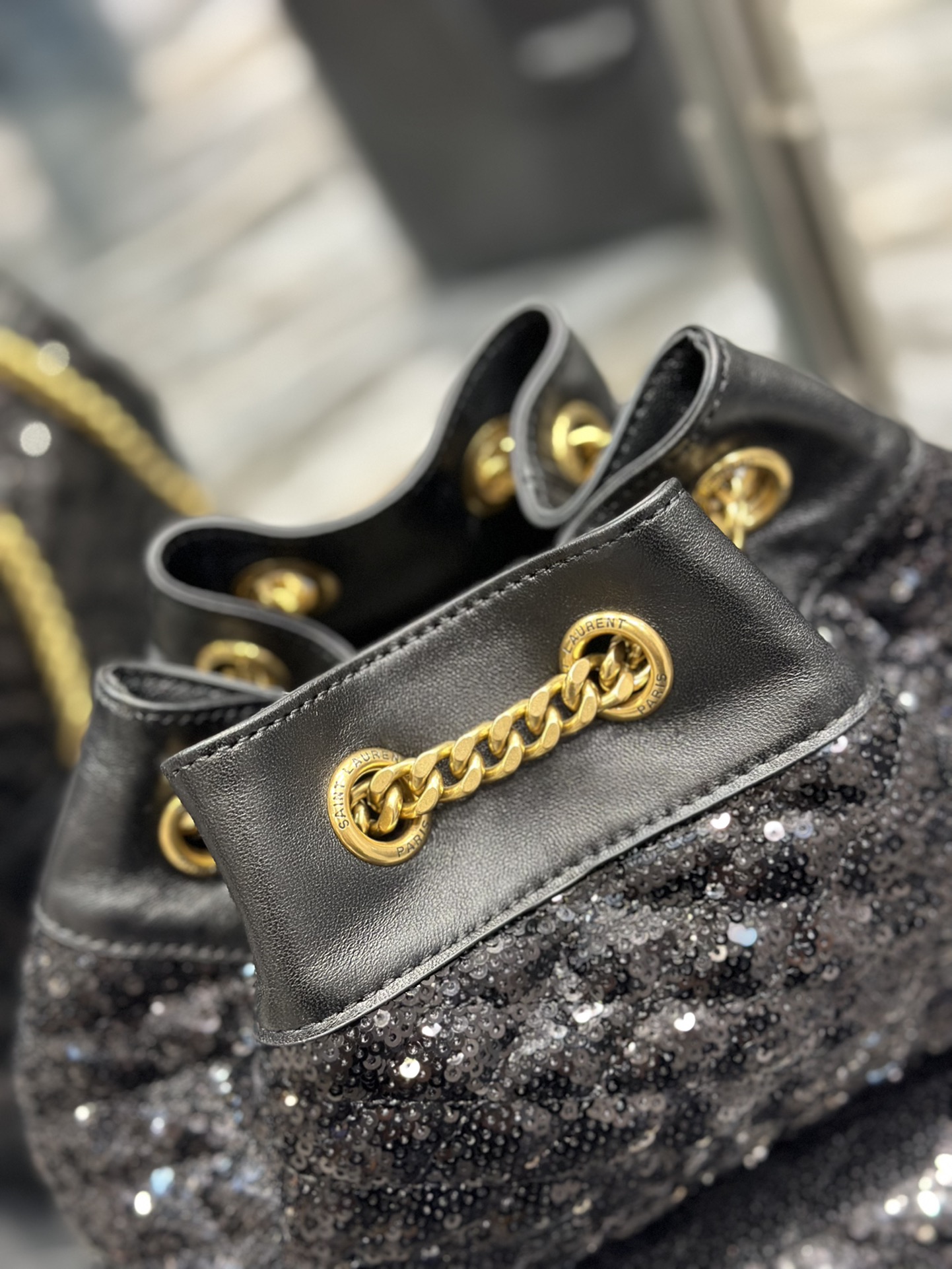 [TOP] Yves Saint Laurent YSL Joe Black Beaded & Sheepskin