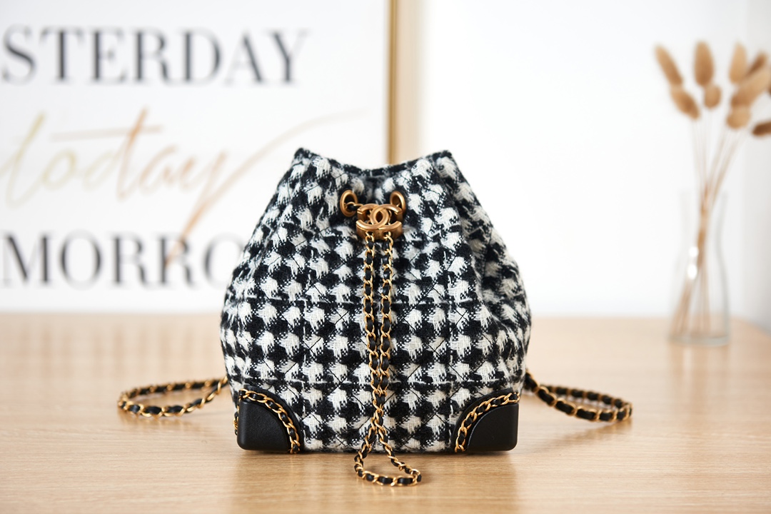 [TOP] CHANEL Tweed Mini BackPack Bag 18*19.5*14cm - Black & GHW