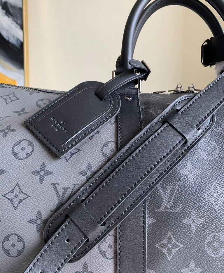 [TOP] Louis Vuitton LV Loui$ Vu!tt0n Keepall Travel Bag 50cm - Monogram Eclipse Reverse Black