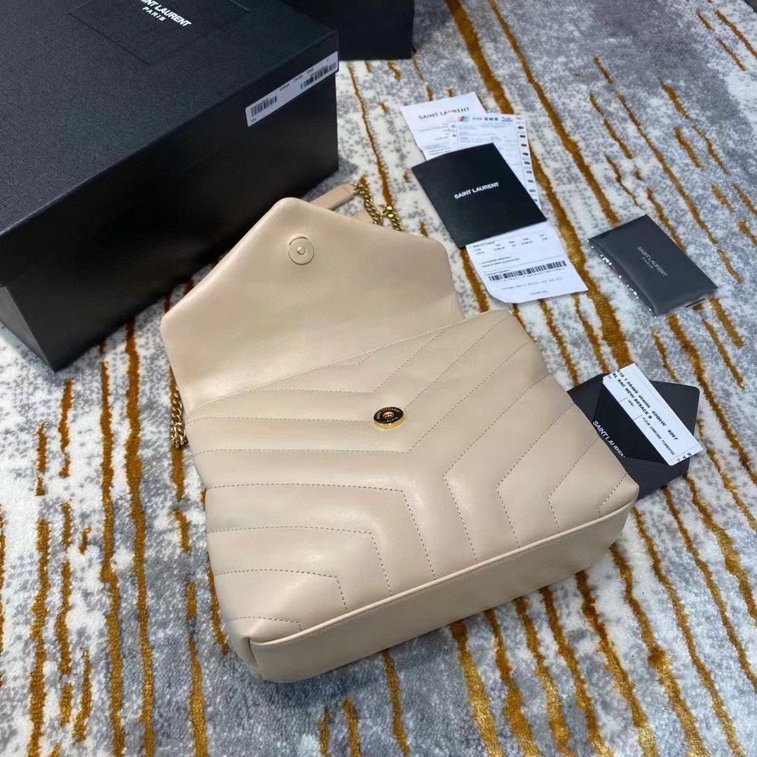 [TOP] Yves Saint Laurent YSL Lou Lou Bag Small 25cm - Beige & GHW