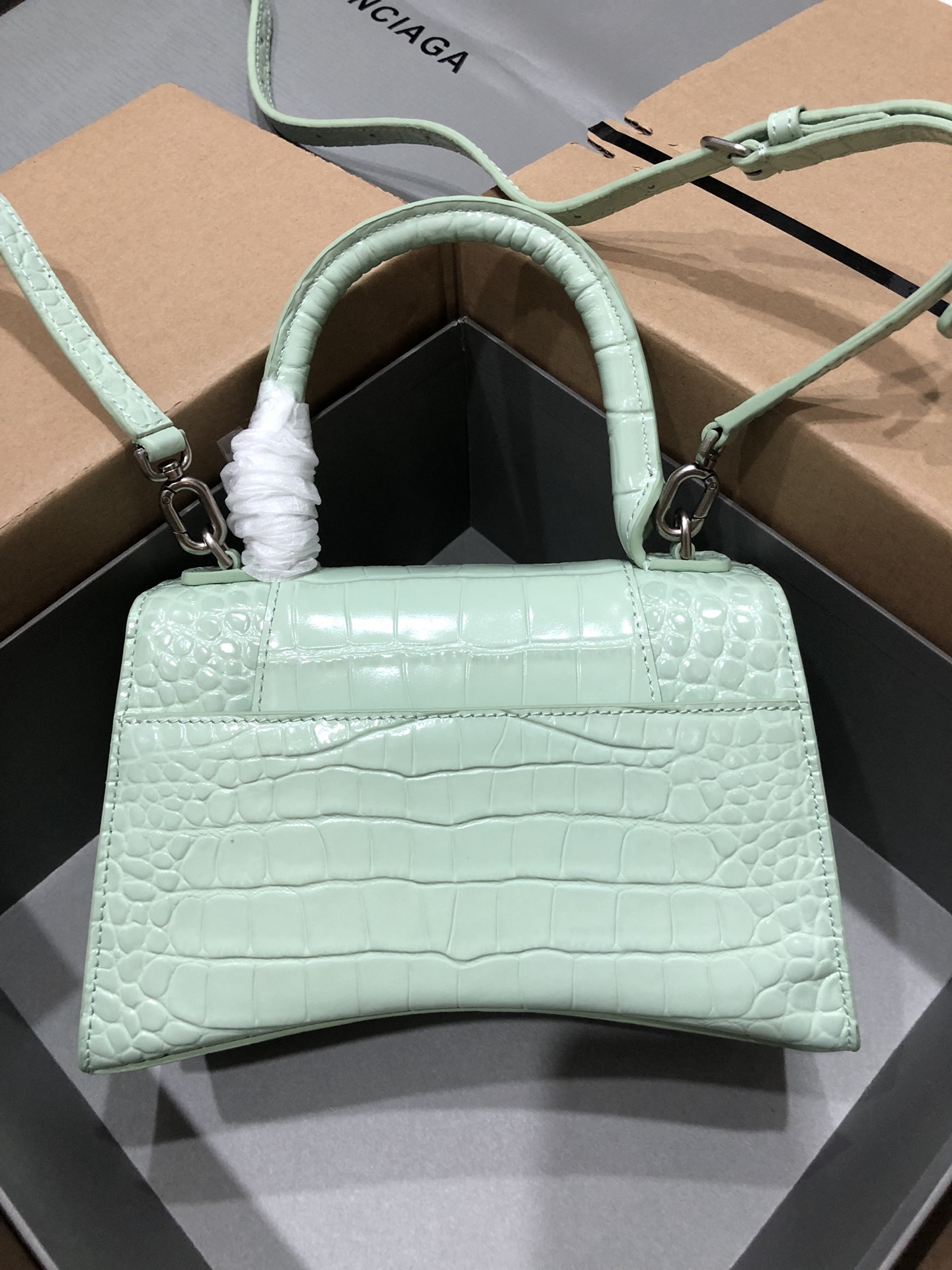 [TOP] BALENCIAGA Crocodile-Print Hourglass Bag 19/23cm - Green