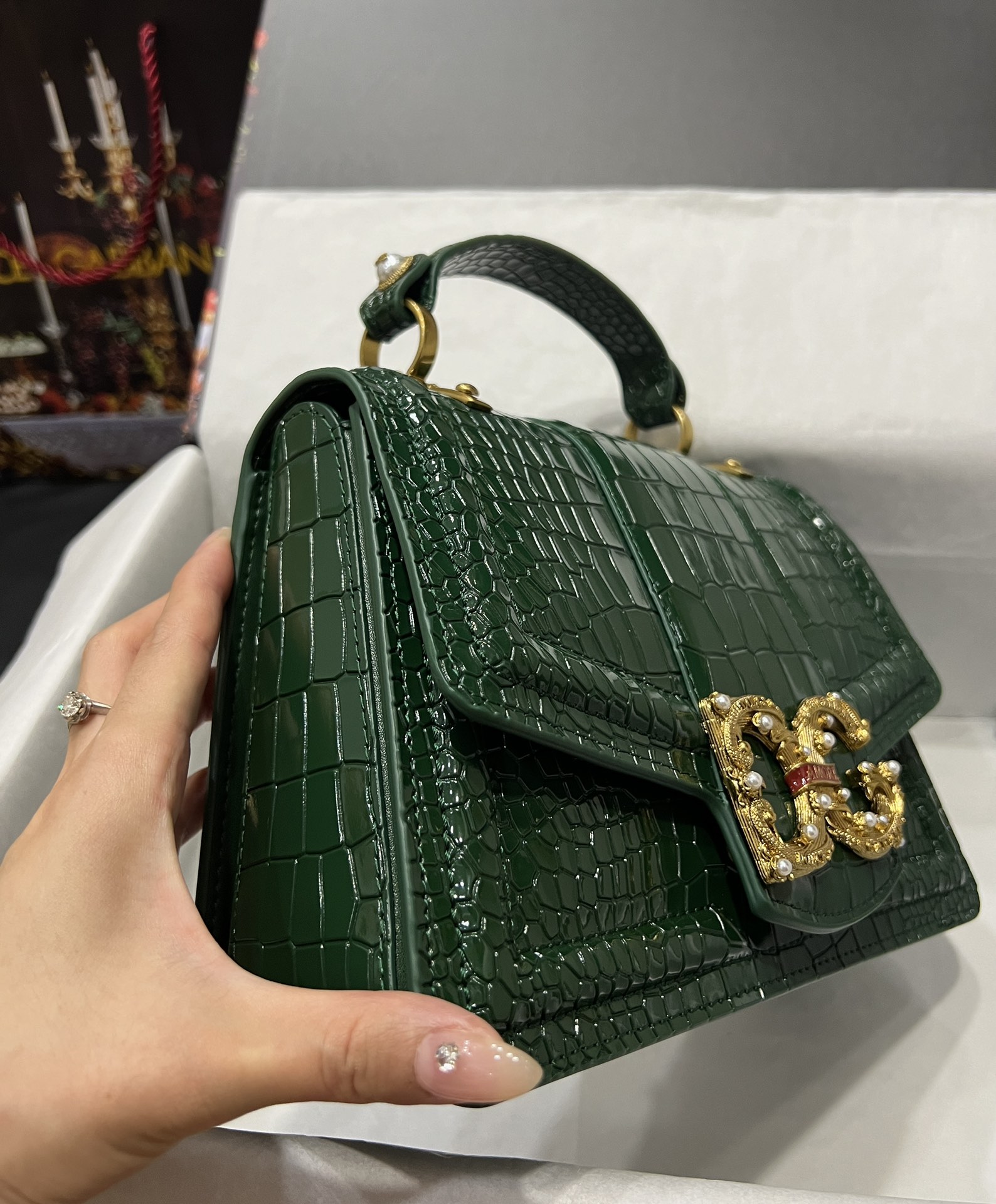 [TOP] Dolce & Gabbana D&G  Crocodile 27*18*8cm -Print Calfskin DG Girls Handbag