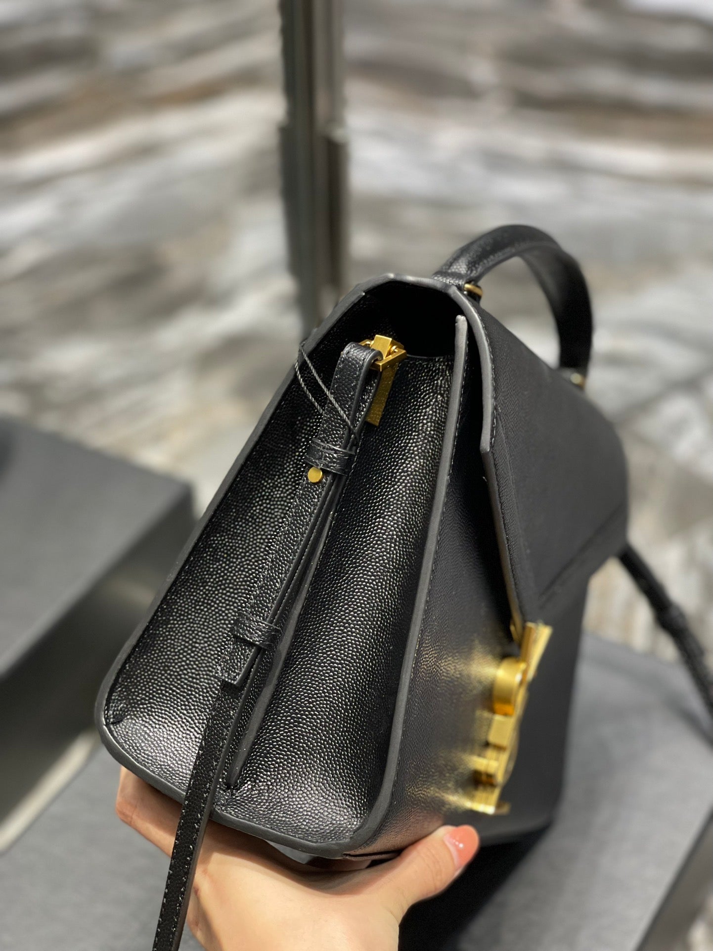 [TOP] Yves Saint Laurent YSL Cassandra Top Handle Bag - Black w GHW