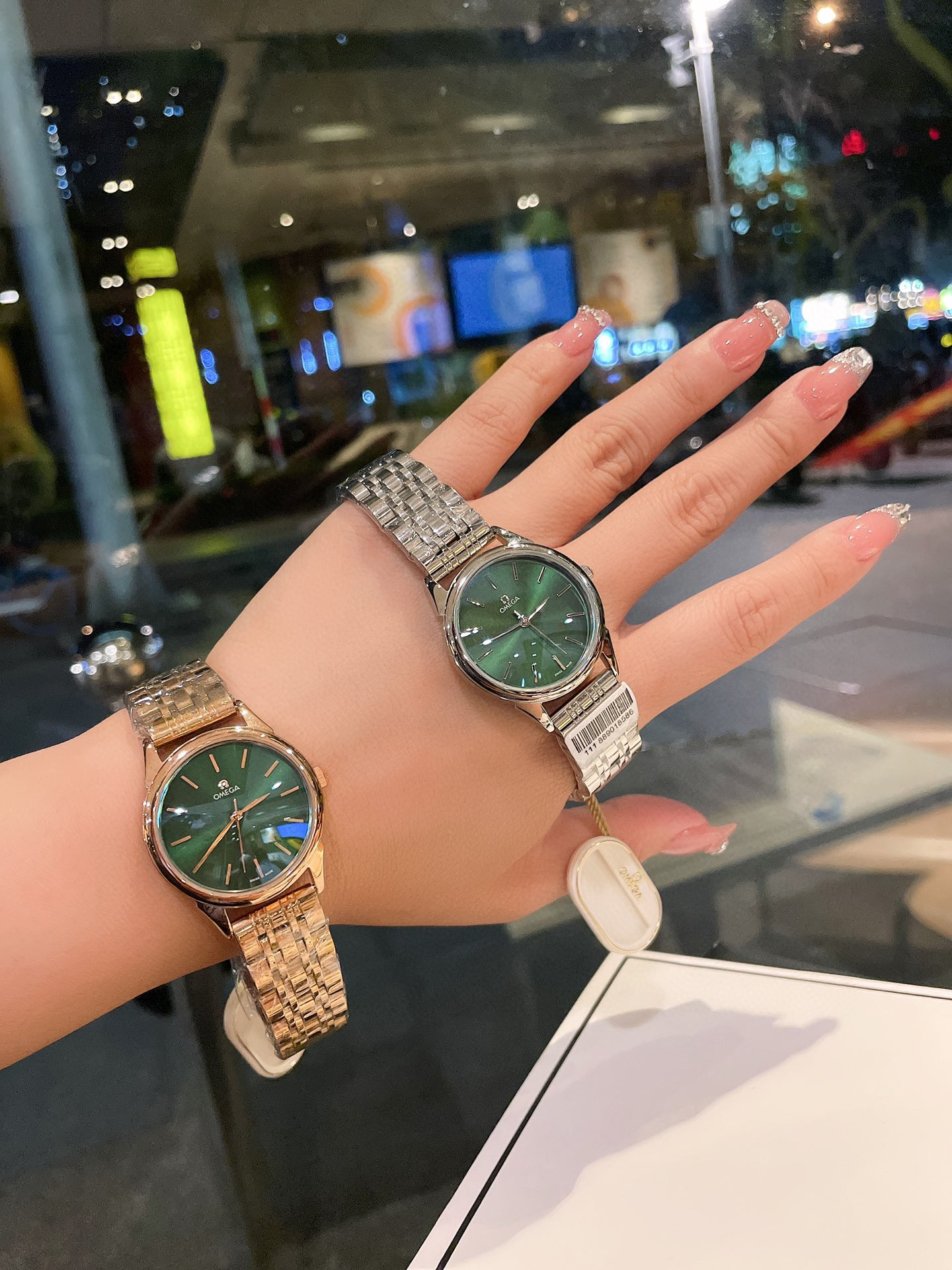 [TOP] OMEGA Green Dial Lady Watch 34mm - Gold/White Gold