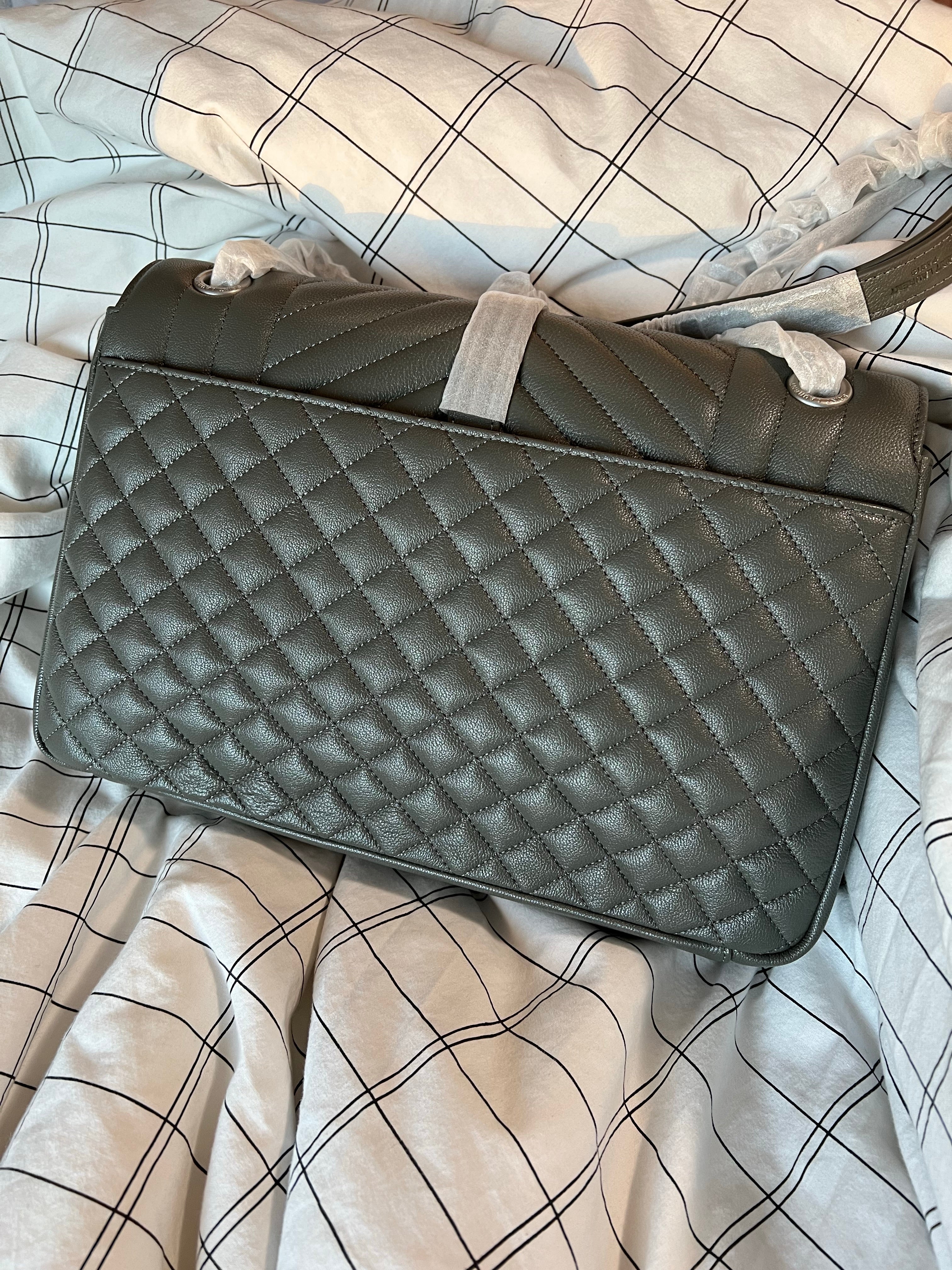 [TOP] Yves Saint Laurent YSL Envelope Medium Bag - Grey w SHW
