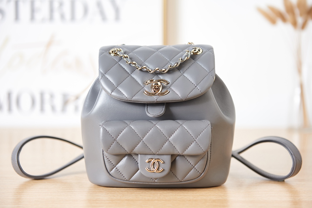 [TOP] CHANEL DUMA BackPack 18×18×12cm - Gray & GHW