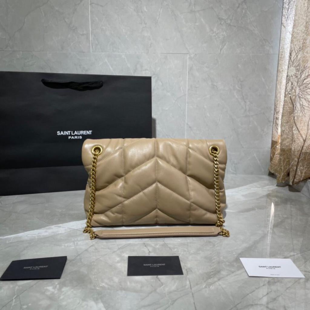 [TOP] Yves Saint Laurent YSL Loulou Puffer Small - Beige