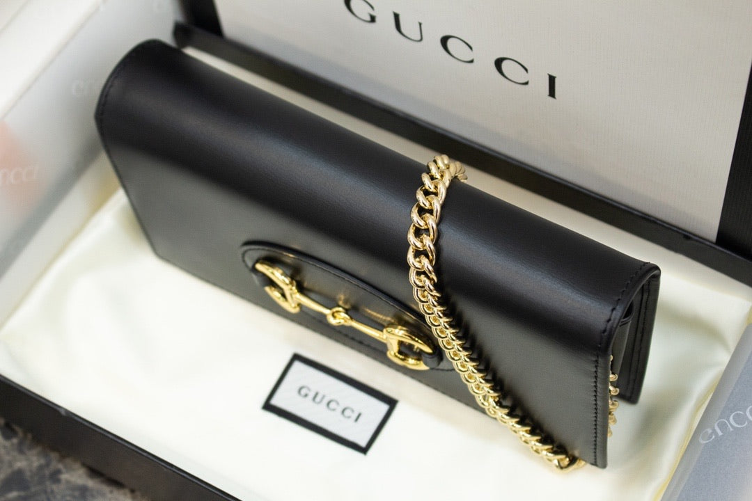 [TOP] GUCCI Horsebit 1955 Wallet With Chain - BLACK