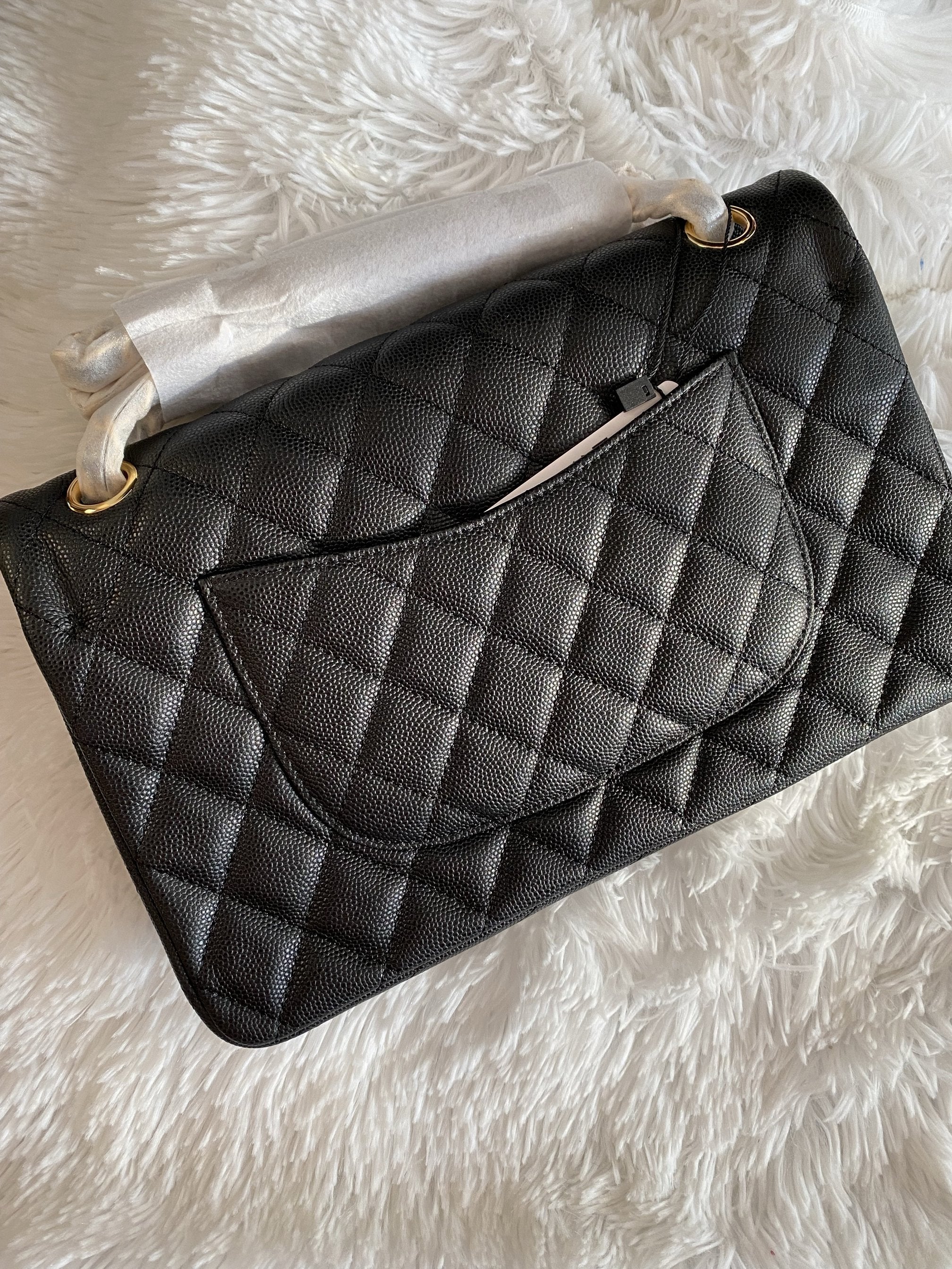 [TOP] CHANEL Classic Flap Bag Caviar Medium 25.5cm <Black Interior> - Black & GHW
