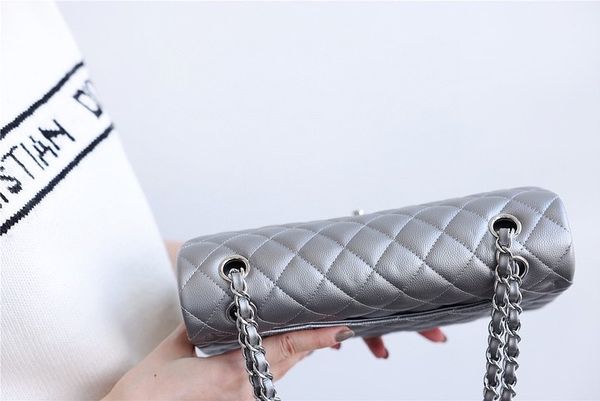 [TOP] CHANEL Classic Flap Bag Lambskin Medium 25.5cm – Grey & SHW