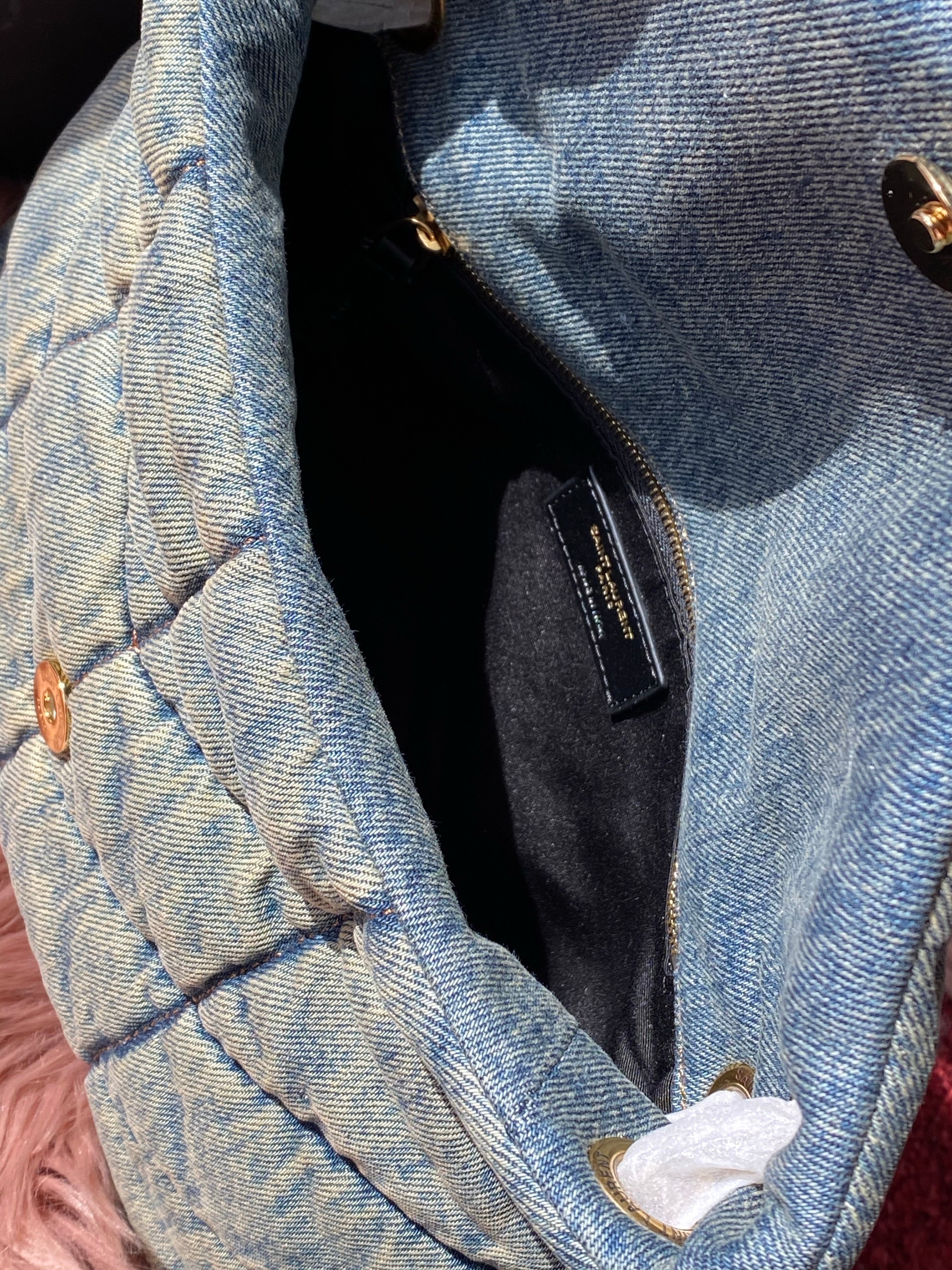 [TOP] Yves Saint Laurent YSL Loulou Small Denim Puffer Bag