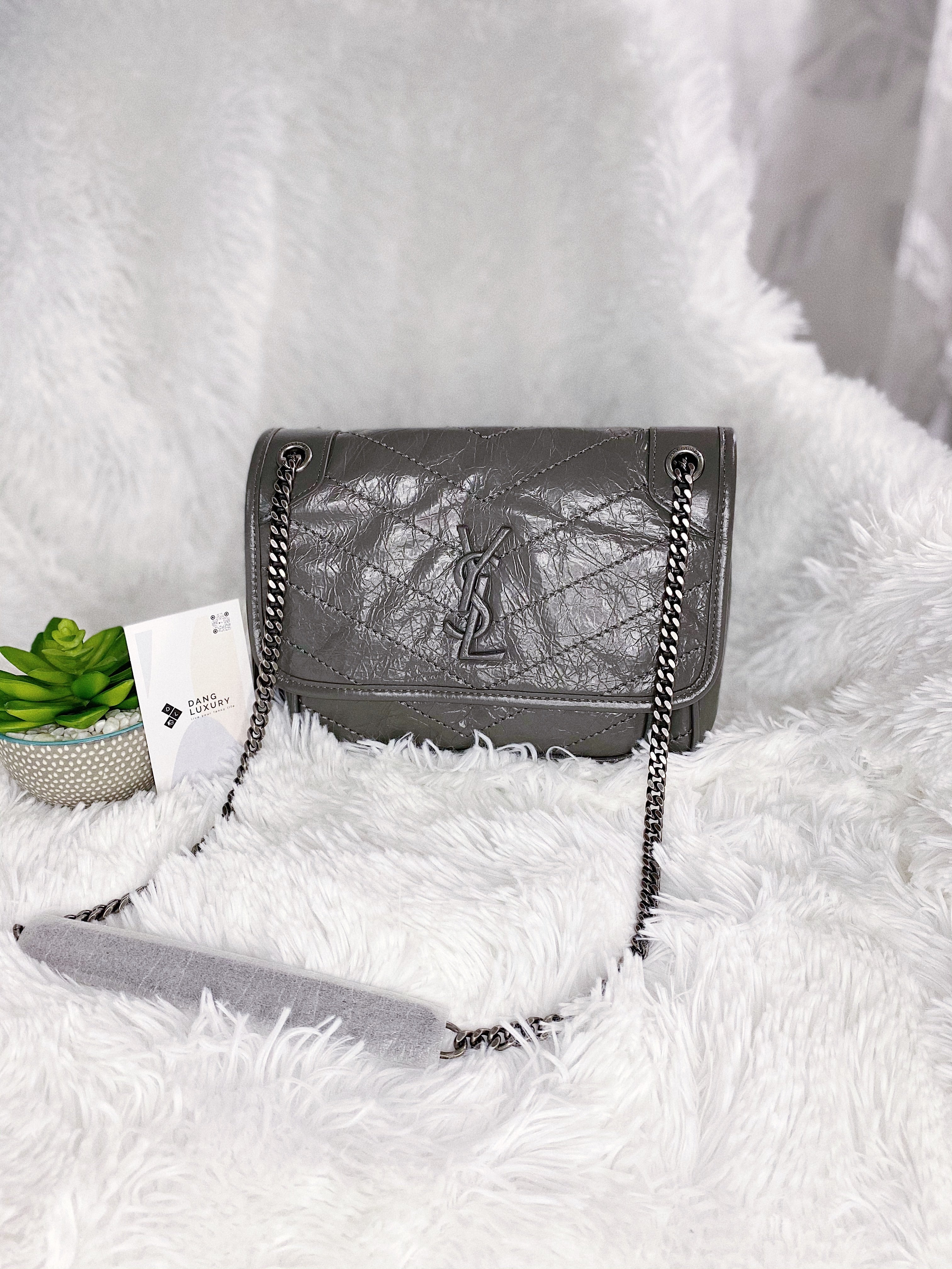 [TOP] Yves Saint Laurent YSL Niki Small Bag Aged Leather 22cm - Stormy Grey