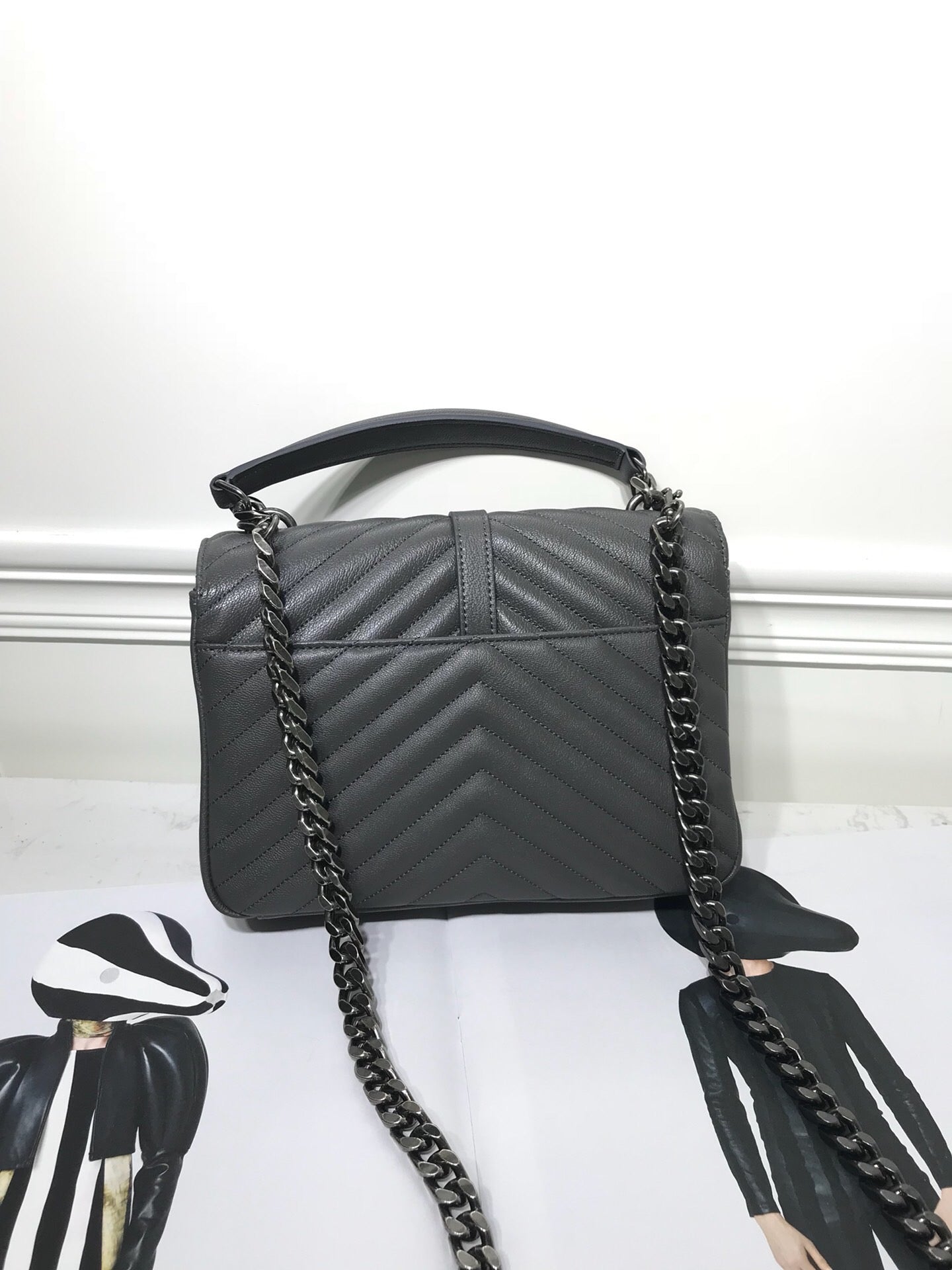 [TOP] Yves Saint Laurent YSL Small College Bag - Grey SHW