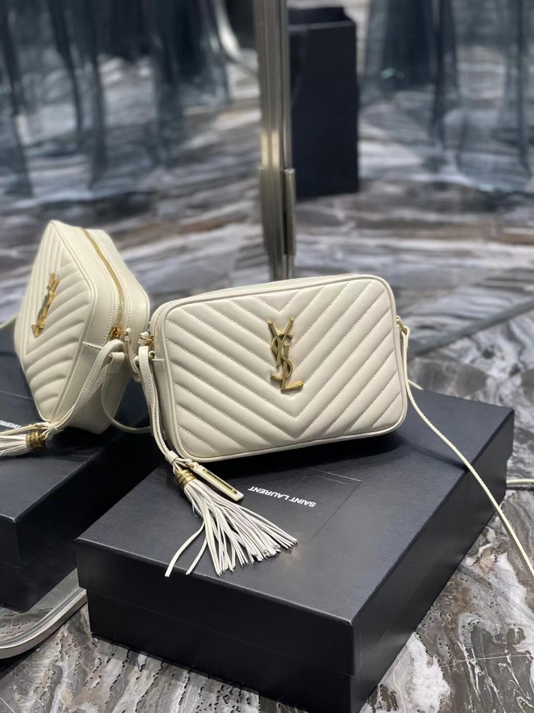 [TOP] Yves Saint Laurent YSL LouLou Camera Bag - White w GHW