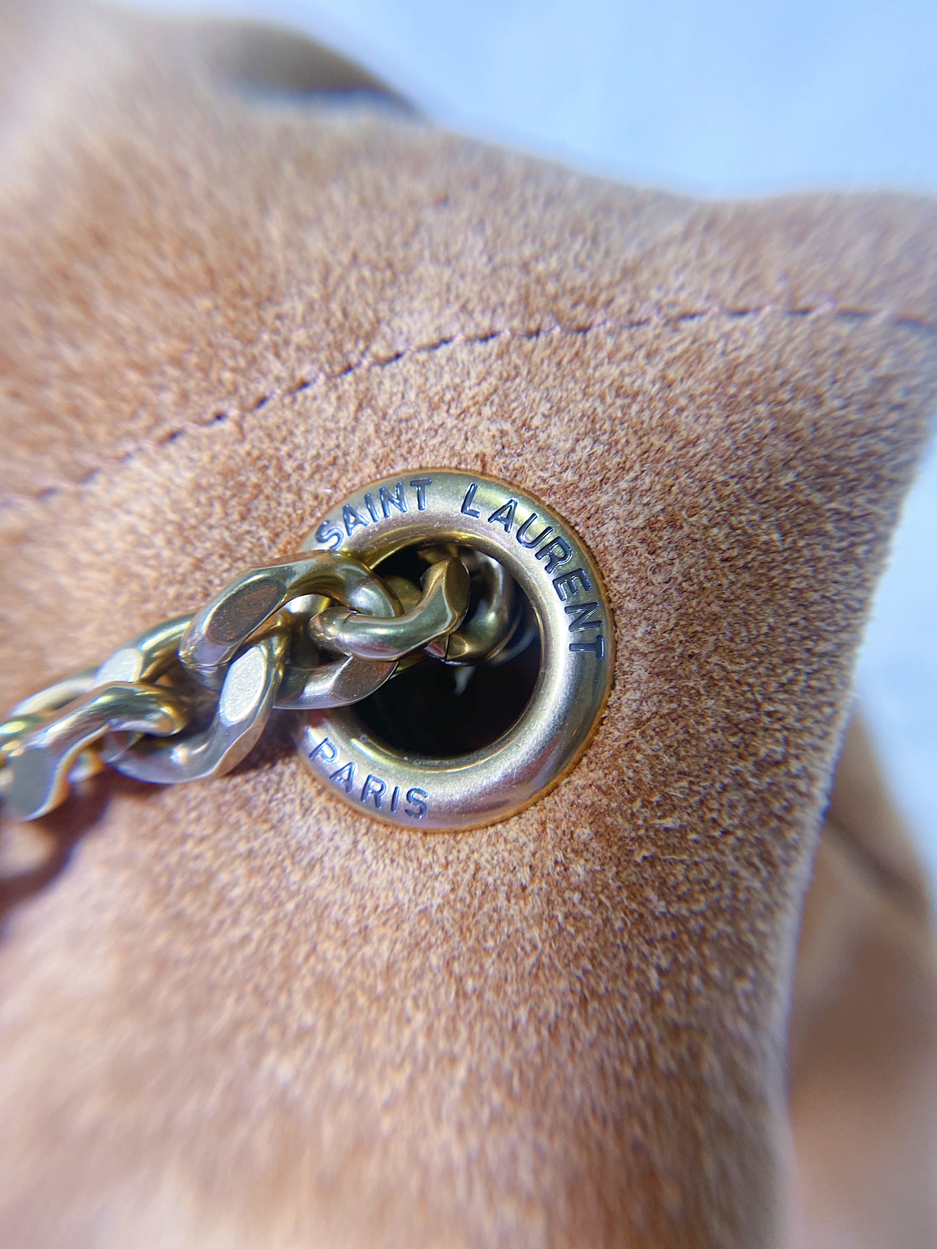 [TOP] Yves Saint Laurent YSL Loulou Puffer Small Suede - Tan