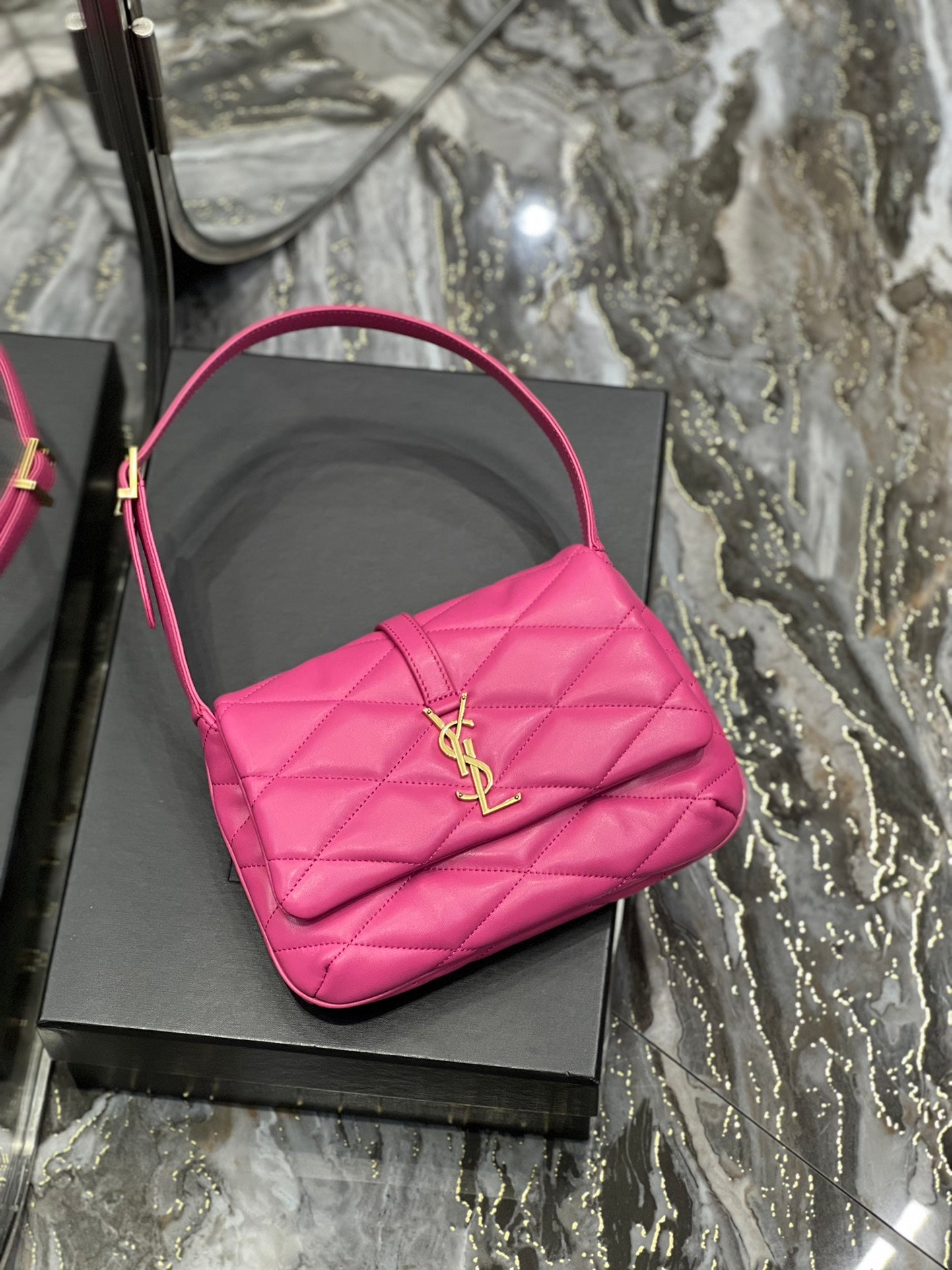 [TOP] Yves Saint Laurent YSL Le 57 Small Shoulder Bag - Hot Pink