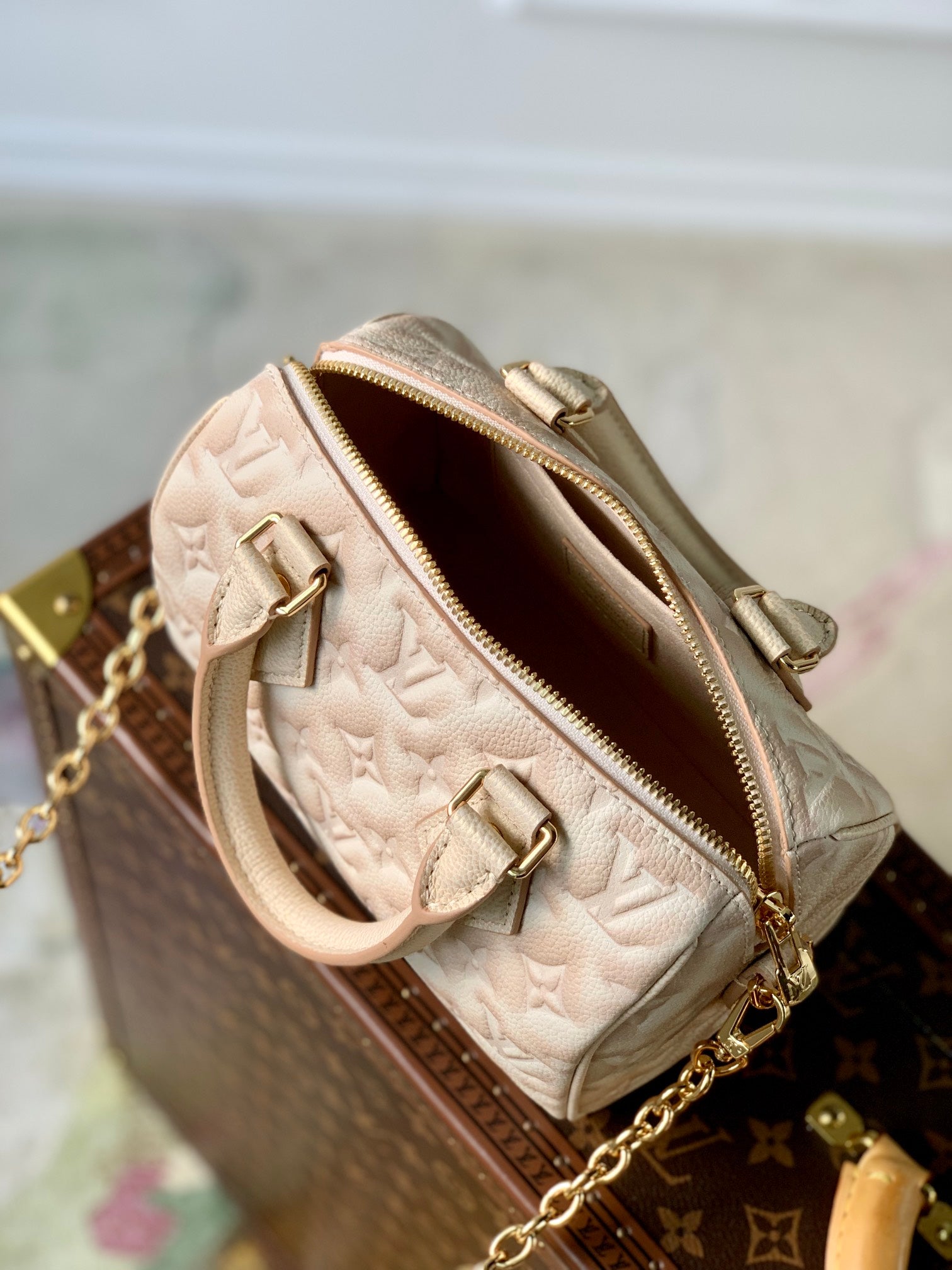 [TOP] Louis Vuitton LV  Speedy 20 Empreinte Stardust 20x13.5x12cm - Beige Clair