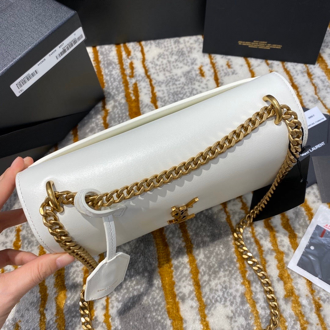 [TOP] Yves Saint Laurent YSL Sunset Metallic Small Bag - White GHW