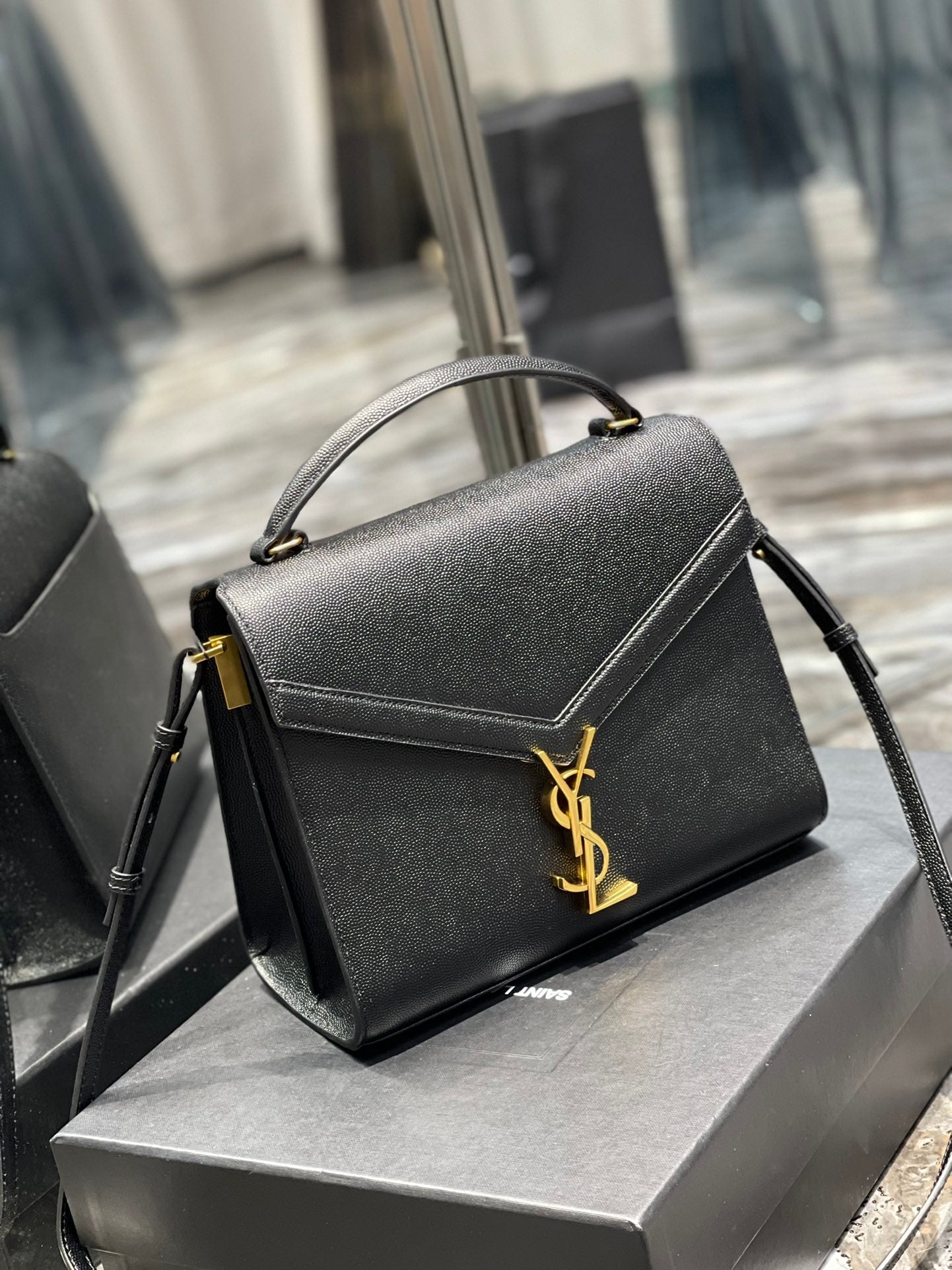 [TOP] Yves Saint Laurent YSL Cassandra Top Handle Bag - Black w GHW