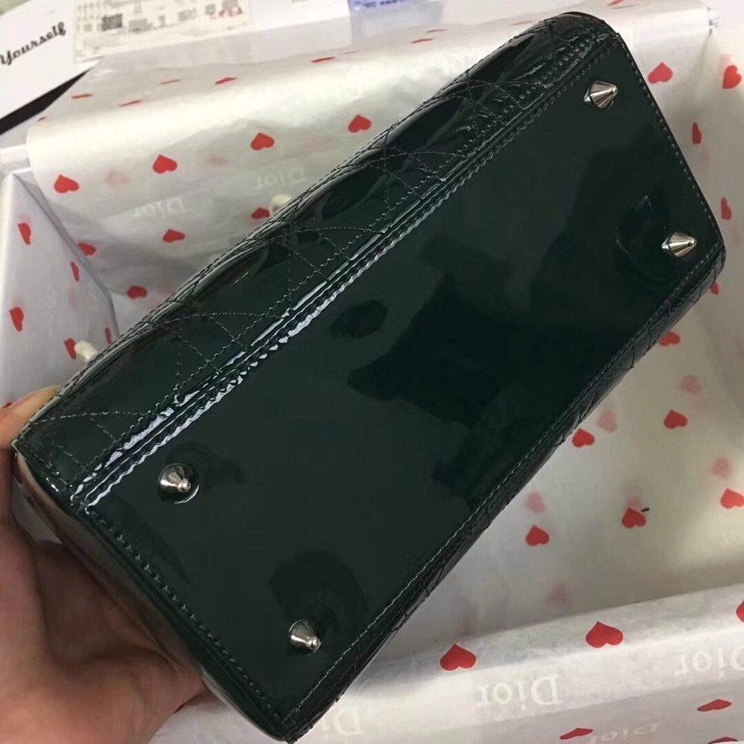 [TOP] Christian Dior Lady Christian Dior Bag Patent Cannage Medium - Dark Green SHW