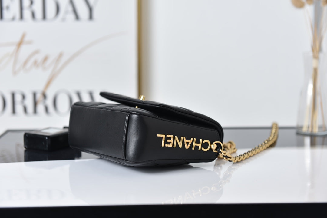 [TOP] CHANEL Flap Bag Side Logo w Chain Mini  - Black