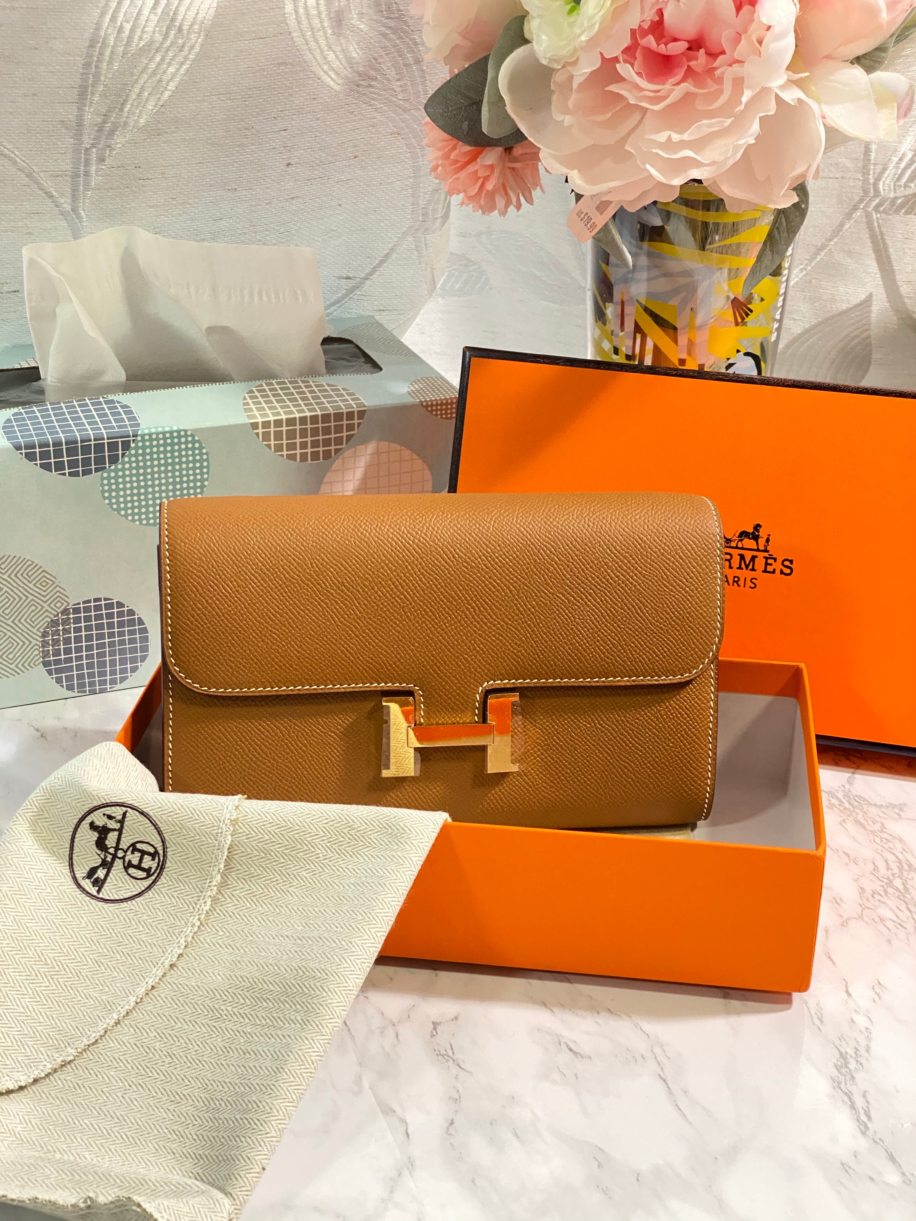 [TOP] HERMES Epsom Constance Long Wallet - Brown & GHW