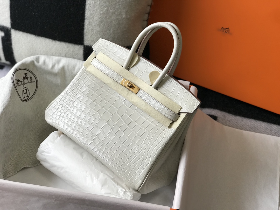 [TOP] HERMES Birkin Crocodile 25CM 30CM- White& GHW