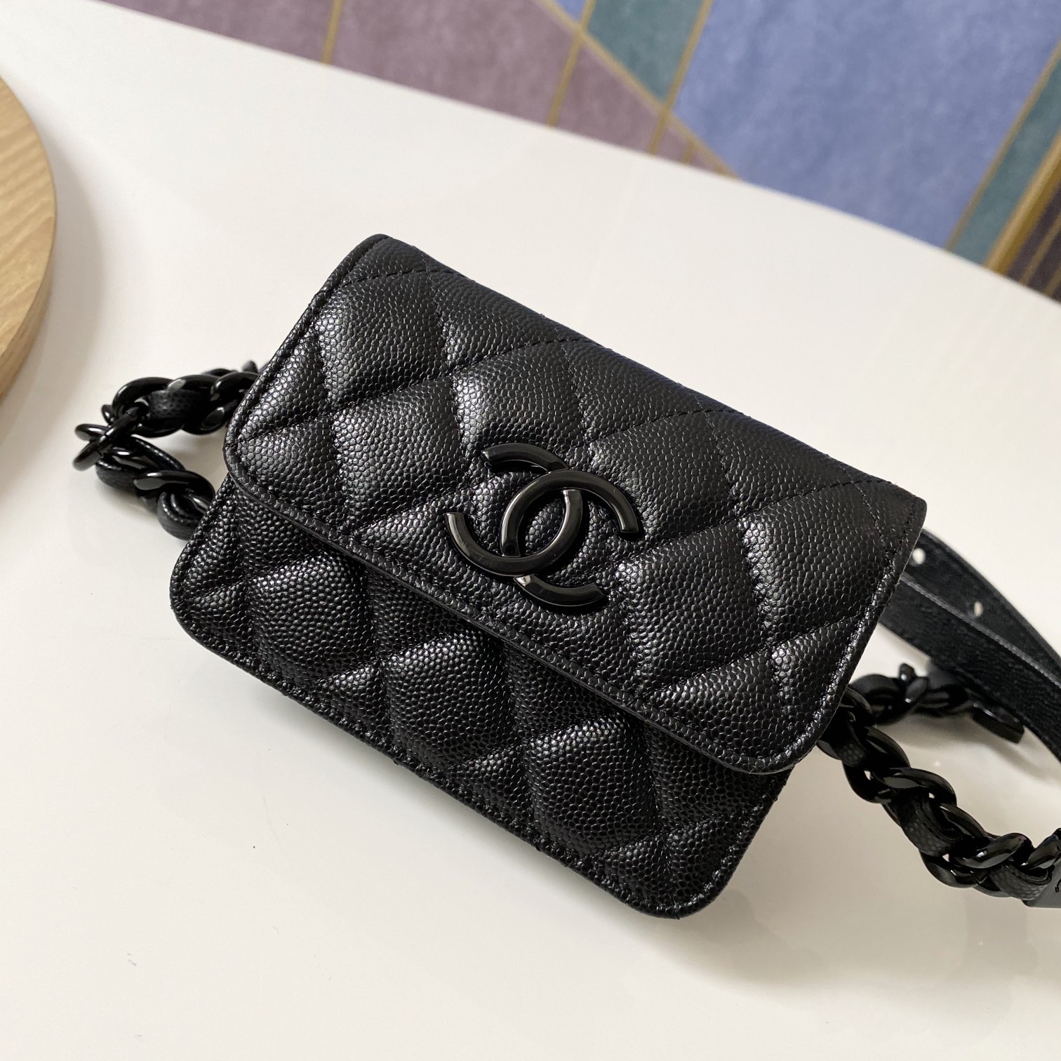 [TOP] CHANEL Fanny Pack Bag 12.5* 9cm - Black