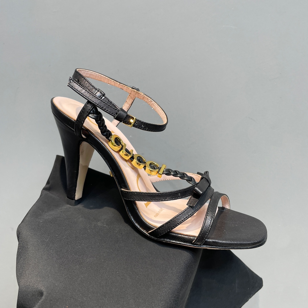 [TOP] GUCCI Woven Braid   Metal Buckle Sandals - Black