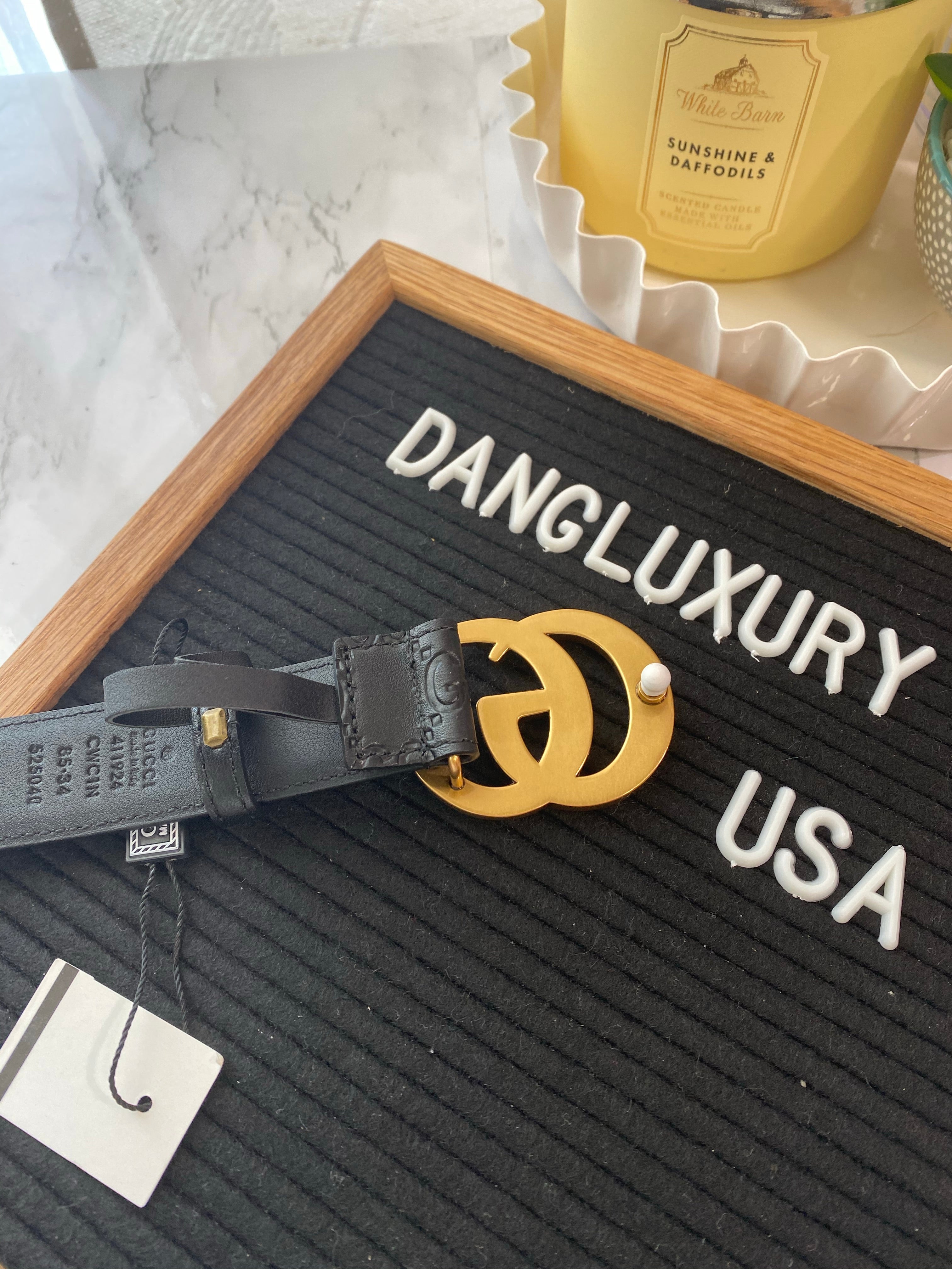 [TOP] GUCCI Embossed Belt 3.8cm - BLACK