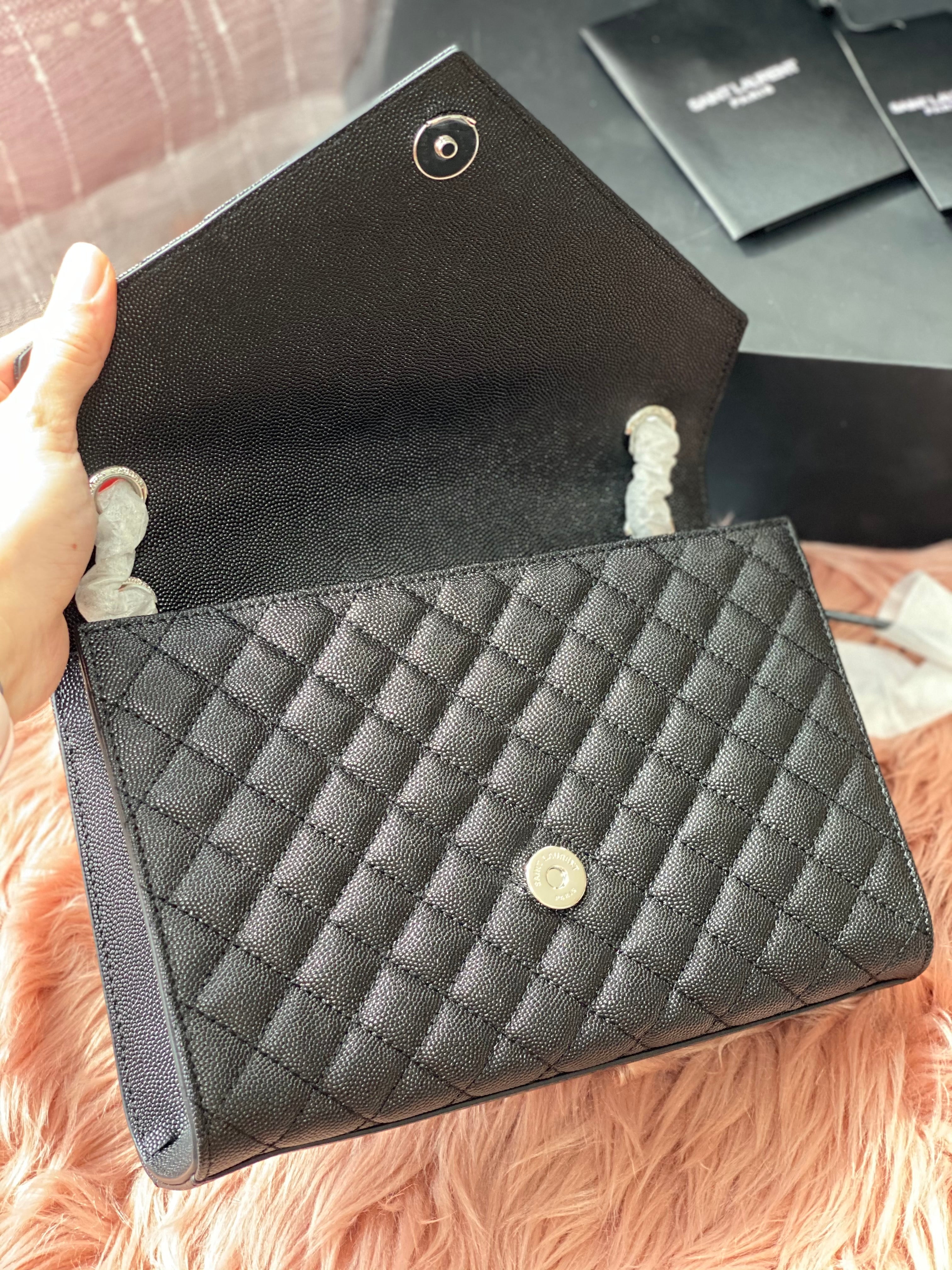 [TOP] Yves Saint Laurent YSL Y.S.L Envelope Shoulder Bag Small - Black w Silver Hardware