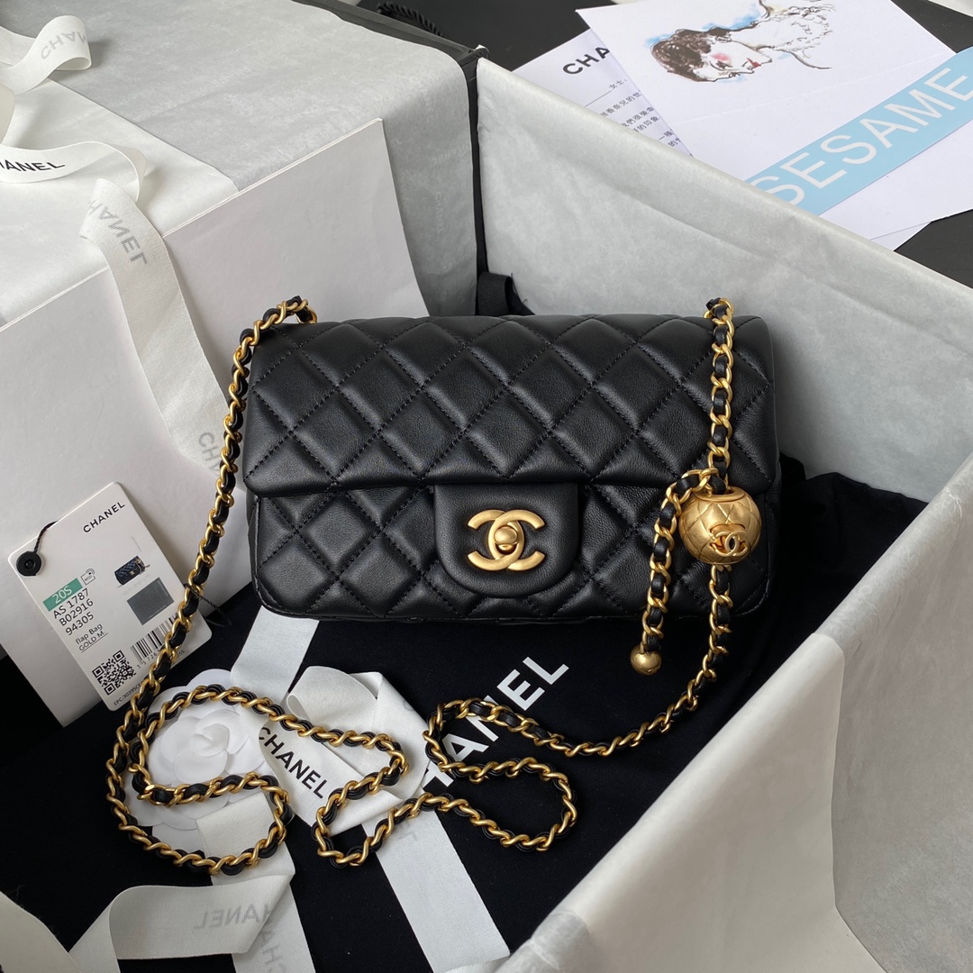[TOP] CHANEL Mini Classic Flap Bag 17cm/20cm - GHW - Black