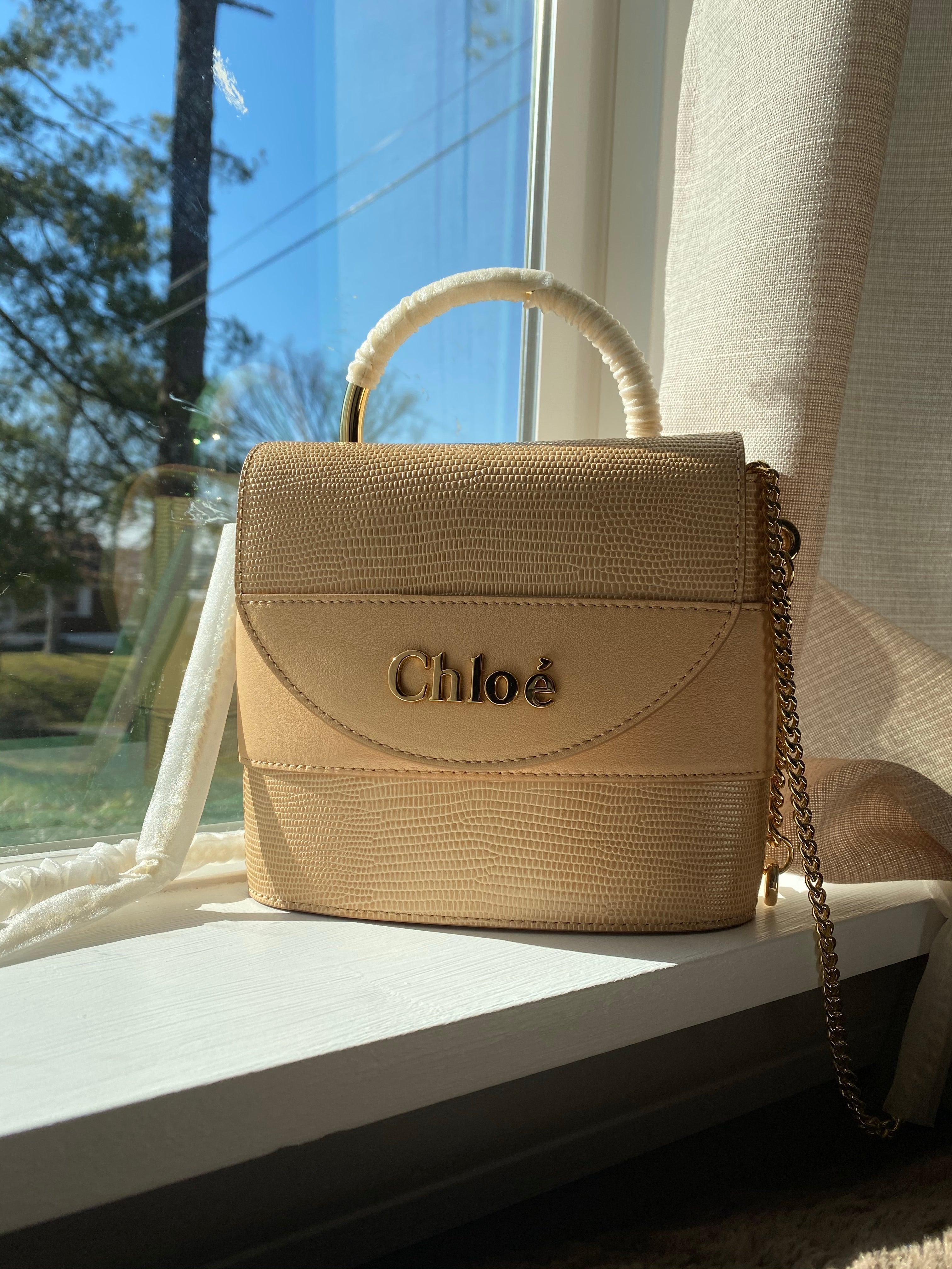 [TOP] Chloe Aby Lock Small Crossbody Bag - Beige