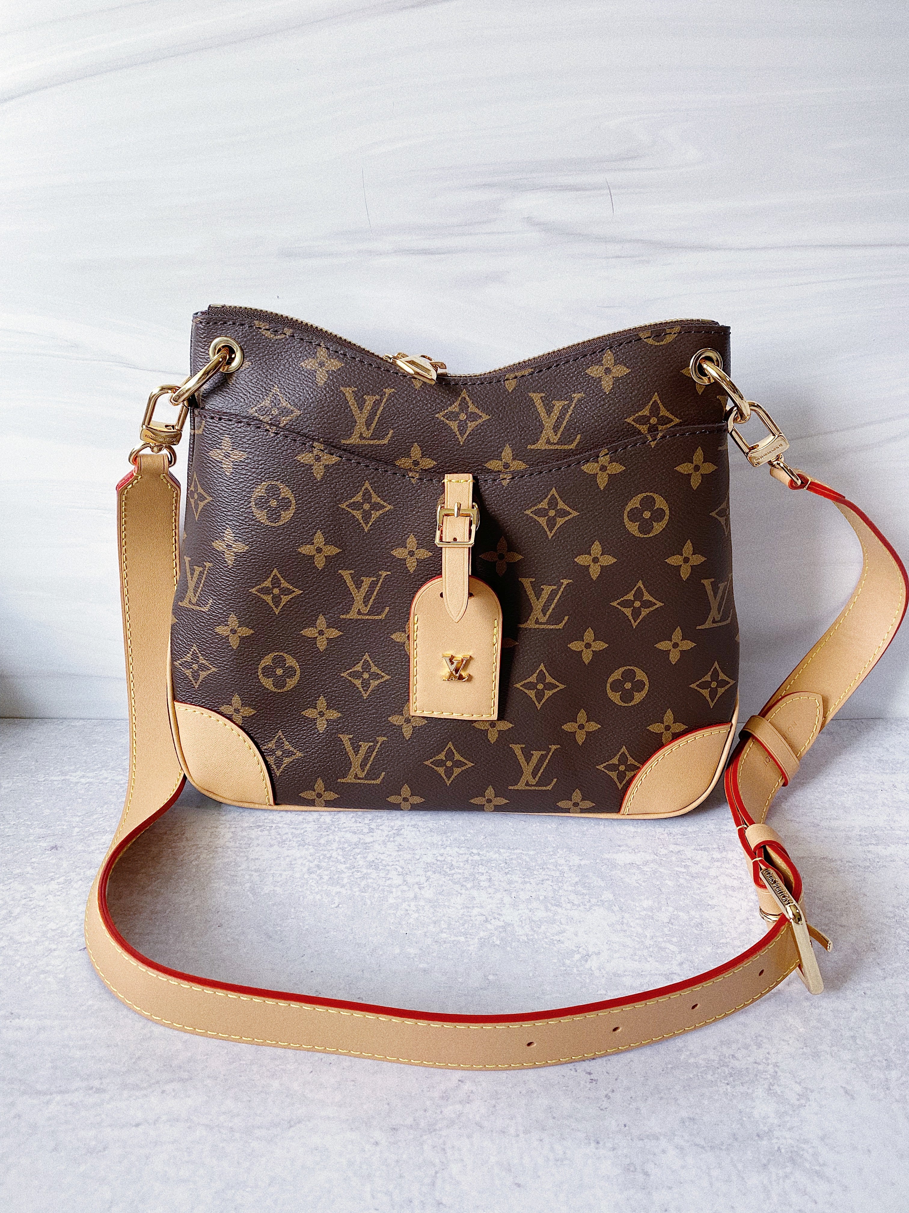 [TOP] Louis Vuitton LV Odeon Monogram Crossbody Bag 28x25x9cm - Beige Trim Leather