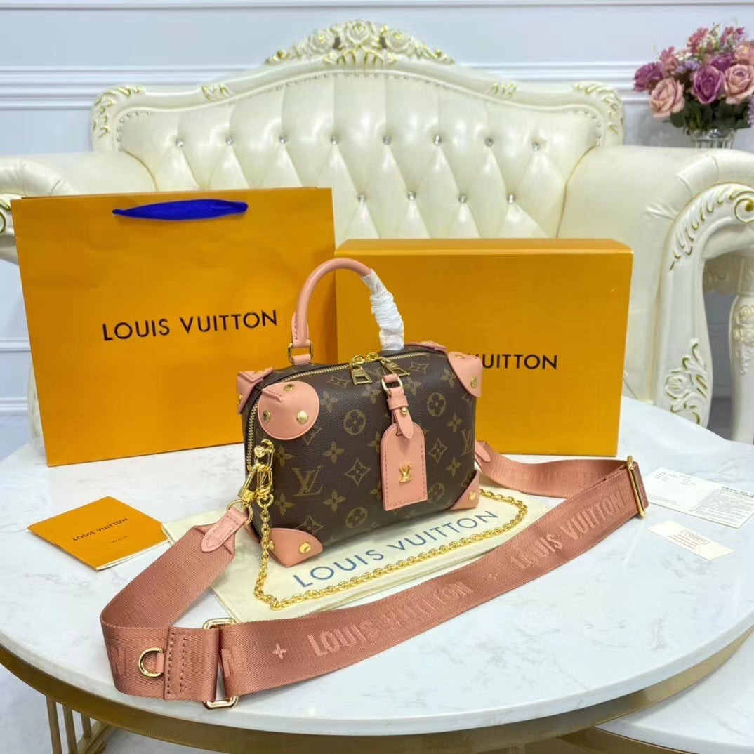 [TOP] Louis Vuitton LV L*V Petite Malle Souple Monogram Bag 20x14x7.5 CM- Peach