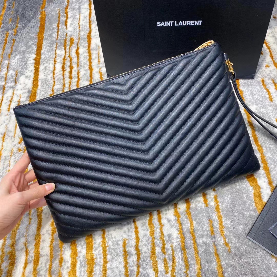 [TOP] Yves Saint Laurent YSL Cassander Matelasse A5 Pouch in Grain DE Pouder Embossed  Leather