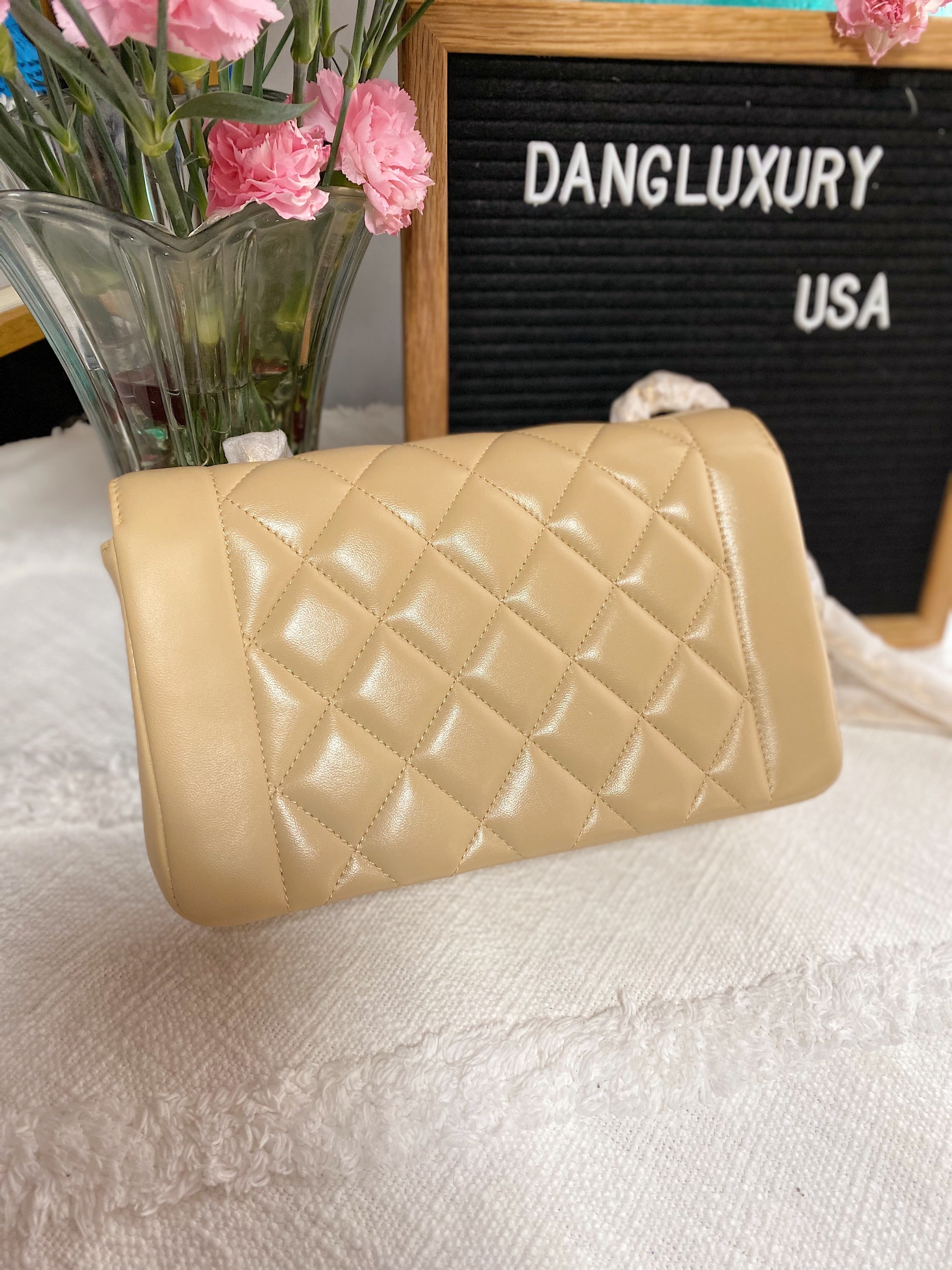 [TOP] CHANEL Diana Small Flap Bag - Beige & GHW