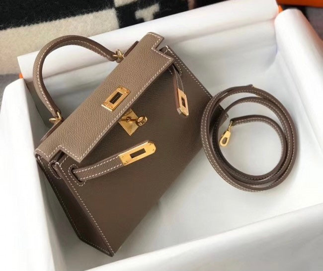 [TOP] HERMES Kelly Mini II Epsom Leather 19cm - Dark Grey